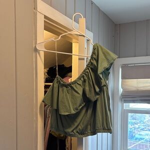 a new day Green Ruffle One-Shoulder Blouse